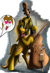 Size: 1000x1450 | Tagged: safe, artist:jamescorck, imported from derpibooru, oc, oc only, pony, unicorn, cello, heart, heart eyes, musical instrument, offscreen character, open mouth, open smile, simple background, smiling, transparent background, wingding eyes