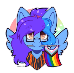 Size: 1026x1011 | Tagged: safe, artist:sailorr_s, imported from derpibooru, oc, oc only, oc:angley, pegasus, clothes, commission, glasses, hairband, hoodie, pride, pride flag, simple background, solo, transparent background, ych result