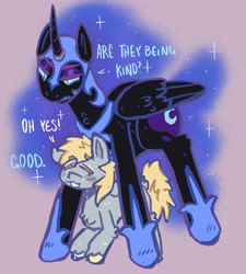 Size: 1800x2000 | Tagged: safe, artist:tottallytoby, imported from derpibooru, derpy hooves, nightmare moon, princess luna, alicorn, pegasus, pony, crack shipping, dialogue, duo, female, horn, lesbian, lunaderp, overprotective, shipping, wings