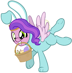 Size: 1675x1700 | Tagged: safe, artist:nitei, imported from derpibooru, pipp petals, pegasus, pony, animal costume, bunny costume, clothes, costume, easter, easter bunny, easter egg, g5, holiday, mouth hold, simple background, transparent background