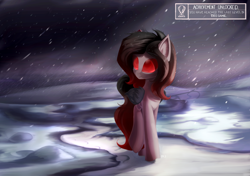 Size: 2000x1410 | Tagged: safe, artist:rainydark, imported from derpibooru, oc, oc only, pegasus, achievement, black wings, brown hair, digital art, game, gift art, light, looking up, male, night, pegasus oc, red eyes, road, shadow, snow, snowfall, walking, walking away, wings, winter