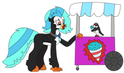 Size: 3181x1879 | Tagged: safe, artist:supahdonarudo, imported from derpibooru, oc, oc only, oc:icebeak, bird, classical hippogriff, hippogriff, penguin, atg 2023, bowtie, food, food stand, holding, jewelry, necklace, newbie artist training grounds, simple background, snowcone, transparent background