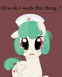 Size: 580x720 | Tagged: safe, artist:asknursenimble, imported from derpibooru, oc, oc only, oc:nurse nimble, earth pony, pony, female, mare, red background, simple background, solo, tumblr:ask nurse nimble