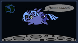 Size: 824x462 | Tagged: safe, artist:onixlordofdragons, imported from derpibooru, princess luna, alicorn, :3, chubbie, moon, old art, planet, s1 luna, solo, space, speech bubble