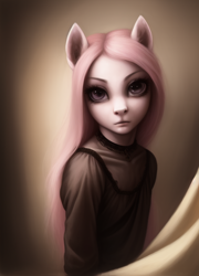 Size: 512x712 | Tagged: safe, imported from derpibooru, pinkie pie, anthro, ai content, ai generated, bust, clothes, female, generator:stable diffusion, pinkamena diane pie, portrait, solo, vignette, yiffymix