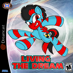 Size: 1428x1426 | Tagged: safe, artist:yamston, imported from derpibooru, oc, oc only, oc:lance greenfield, zebra, 2023, black hair, blue coat, cutie mark, dreamcast, living the dream, male, meme, pose, red eyes, red stripes, solo, sonic the hedgehog (series), stripes, tail, zebra oc