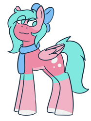 Size: 1004x1341 | Tagged: safe, artist:emmettsmith76, imported from derpibooru, oc, oc only, oc:nano(nanopone), pegasus, pony, :3, bow, clothes, eye clipping through hair, hair bow, scarf, side view, simple background, smiling, solo, standing, transparent background, wings