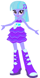 Size: 287x550 | Tagged: safe, artist:rainbowstarcolour262, imported from derpibooru, oc, oc only, oc:charlotte tone wave, human, equestria girls, boots, clothes, cutie mark accessory, dress, equestria girls 10th anniversary, female, lipstick, pink eyes, shoes, simple background, solo, strapless, strapless dress, transparent background, two toned hair