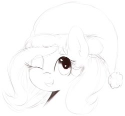 Size: 958x885 | Tagged: safe, artist:nozukz, imported from derpibooru, oc, oc only, oc:fizzie, earth pony, pony, bust, christmas, earth pony oc, female, hat, holiday, looking at you, mare, one eye closed, santa hat, simple background, sketch, smiling, solo, solo female, teeth, white background, wink, winking at you