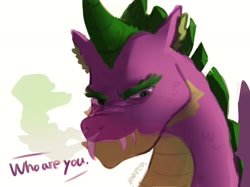 Size: 2048x1535 | Tagged: safe, artist:maren, imported from derpibooru, spike, dragon, adult, cynical, g5, male, smoke, solo