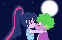 Size: 2161x1407 | Tagged: safe, imported from derpibooru, sci-twi, spike, twilight sparkle, human, equestria girls, brother and sister, duo, female, human spike, humanized, kissing, male, moon, night, scitwispike, shipping, siblings, straight, twispike