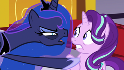 Size: 1280x720 | Tagged: safe, imported from derpibooru, screencap, princess luna, starlight glimmer, a royal problem