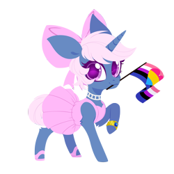 Size: 3000x3000 | Tagged: safe, artist:belka-sempai, imported from derpibooru, oc, oc only, pony, unicorn, bow, clothes, dress, hair bow, mouth hold, pride flag, solo