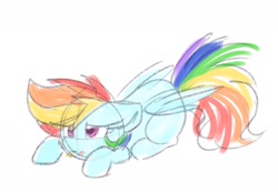 Size: 1880x1303 | Tagged: safe, artist:lbrcloud, imported from derpibooru, rainbow dash, pegasus, pony, cute, dashabetes, female, floppy ears, lying down, mare, missing cutie mark, prone, simple background, sketch, solo, white background