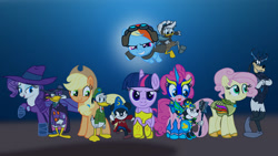 Size: 1192x670 | Tagged: safe, artist:fanvideogames, imported from derpibooru, applejack, fluttershy, pinkie pie, rainbow dash, rarity, twilight sparkle, armor, crossover, daisy duck, darkwing duck, disney, donald duck, female, goofy (disney), male, mane six, mickey mouse, minnie mouse