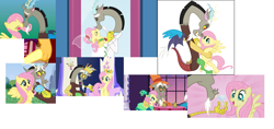 Size: 2755x1300 | Tagged: safe, editor:incredibubbleirishguy, imported from derpibooru, discord, fluttershy, fanfic:bride of discord, keep calm and flutter on, make new friends but keep discord, what about discord?, crown, dancing, discoshy, engagement ring, female, holding hands, holding hooves, jewelry, kiss on the lips, male, marriage proposal, regalia, ring, shipping, straight