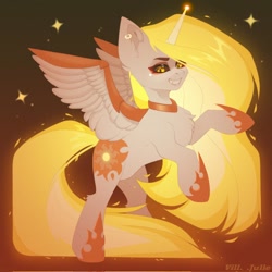 Size: 1024x1024 | Tagged: safe, artist:villjulie, imported from derpibooru, daybreaker, alicorn, pony, black sclera, fiery mane, needs more jpeg, solo