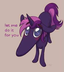 Size: 919x1034 | Tagged: safe, artist:littmosa, imported from derpibooru, pony, unicorn, commission, didn't i do it for you, let me do it for you, long snout, looking at you, meme, simple background, solo, text