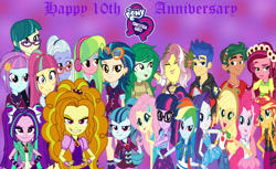 Size: 2500x1528 | Tagged: safe, artist:seanhorace, imported from derpibooru, adagio dazzle, applejack, aria blaze, flash sentry, fluttershy, gloriosa daisy, indigo zap, juniper montage, lemon zest, pinkie pie, rainbow dash, rarity, sci-twi, sonata dusk, sour sweet, sunny flare, sunset shimmer, timber spruce, twilight sparkle, vignette valencia, wallflower blush, equestria girls, equestria girls 10th anniversary