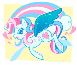 Size: 1600x1359 | Tagged: safe, artist:poppyr0ckz, imported from derpibooru, pegasus, pony, flying, g3, heart, pride, pride flag, solo, spread wings, transgender pride flag, wings