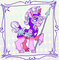 Size: 500x508 | Tagged: safe, artist:furbey, imported from derpibooru, diamond tiara, earth pony, pony, armor, captain, older, royal guard armor, solo, spear, weapon