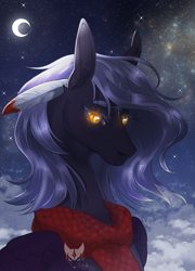 Size: 2007x2793 | Tagged: safe, artist:lastaimin, imported from derpibooru, oc, oc:cloudy night, pegasus, pony, bust, female, mare, moon, night, portrait, solo