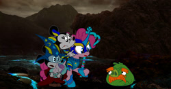 Size: 1234x648 | Tagged: safe, artist:fanvideogames, imported from derpibooru, pinkie pie, pig, pony, angry birds, armor, armored pony, baby, baby pony, disney, female, male, mickey mouse, minnie mouse