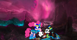 Size: 1230x649 | Tagged: safe, artist:fanvideogames, imported from derpibooru, pinkie pie, armor, armored pony, crying, death, disney, female, male, mickey mouse, minnie mouse