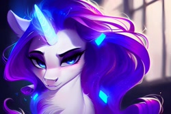 Size: 2304x1536 | Tagged: safe, derpibooru exclusive, imported from derpibooru, rarity, pony, unicorn, ai content, ai generated, female, generator:pony diffusion v4, generator:stable diffusion, looking at you, magic, mare, prompter:siber, solo