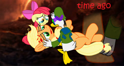 Size: 1228x651 | Tagged: safe, artist:fanvideogames, imported from derpibooru, apple bloom, applejack, crying, disney, donald duck, female, male