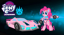 Size: 1208x661 | Tagged: safe, artist:fanvideogames, imported from derpibooru, pinkie pie, earth pony, pony, robot, robot pony, car, female, solo, transformers