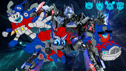 Size: 1191x671 | Tagged: safe, artist:fanvideogames, imported from derpibooru, pinkie pie, angry birds, female, male, mare, mickey mouse, optimus prime, transformers