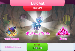 Size: 1266x857 | Tagged: safe, imported from derpibooru, trixie, bundle, cannon, costs real money, english, female, gameloft, gem, horn, mobile game, my little pony: magic princess, nightmare creature, nightmare forces, numbers, official, sale, solo, solo focus, text