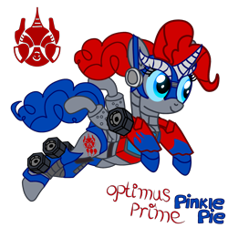 Size: 2600x2600 | Tagged: safe, artist:fanvideogames, imported from derpibooru, pinkie pie, female, male, optimus prime, solo, transformers