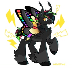 Size: 1481x1417 | Tagged: safe, artist:inkbl0t, imported from derpibooru, oc, oc:krypt, insect, moth, mothpony, original species, pony, butterfly wings, chest fluff, raised hoof, shading, simple background, solo, unshorn fetlocks, wings