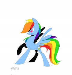 Size: 1967x2048 | Tagged: safe, artist:brdte, imported from derpibooru, rainbow dash, pegasus, pony, female, mare, raised hoof, signature, simple background, smiling, smirk, solo, spread wings, white background, wings