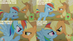 Size: 2000x1125 | Tagged: safe, edit, edited screencap, editor:quoterific, imported from derpibooru, screencap, applejack, rainbow dash, over a barrel, bag, saddle bag