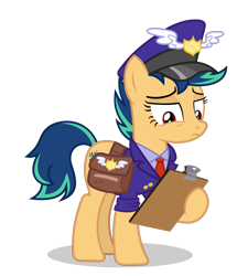 Size: 4500x5000 | Tagged: safe, artist:gypsykumquat, imported from derpibooru, oc, oc only, oc:blue fire, earth pony, pony, .svg available, absurd resolution, bag, clipboard, clothes, earth pony oc, female, hat, inkscape, mailbag, mailmare, mailmare hat, mailmare uniform, mailpony, mailpony uniform, saddle bag, show accurate, simple background, solo, svg, transparent background, uniform, uniform hat, vector