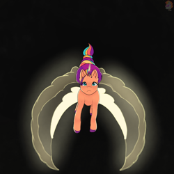 Size: 1122x1122 | Tagged: safe, imported from derpibooru, sunny starscout, alicorn, pony, artificial horn, artificial wings, augmented, female, frown, g5, glowing, glowing horn, glowing wings, horn, magic, magic horn, magic wings, mane stripe sunny, mare, multicolored hair, race swap, solo, sunnycorn, unshorn fetlocks, wings