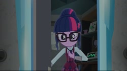 Size: 2160x1214 | Tagged: safe, imported from derpibooru, screencap, sci-twi, twilight sparkle, human, equestria girls, friendship games, clothes, crystal prep academy, crystal prep academy uniform, glasses, hair bun, necktie, school, school uniform, schoolgirl, solo