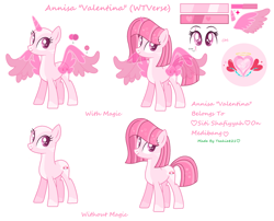 Size: 2256x1820 | Tagged: safe, artist:nocturnal-moonlight, artist:teahie821, imported from derpibooru, oc, oc only, oc:annisa trihapsari, alicorn, earth pony, pony, earth pony oc, female, heart, magic, mare, reference sheet, simple background, t, white background