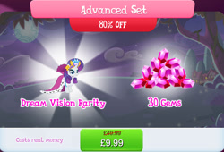 Size: 1264x860 | Tagged: safe, idw, imported from derpibooru, rarity, pony, unicorn, bundle, costs real money, crown, english, female, gameloft, gem, horn, idw showified, jewelry, mantle, mare, mobile game, my little pony: magic princess, numbers, official, regalia, sale, solo, solo focus, text