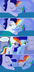 Size: 2400x4996 | Tagged: safe, artist:mlplary6, imported from derpibooru, rainbow dash, soarin', oc, oc:blue skies, oc:speedy dash, pegasus, pony, bed, colt, comic, family, female, filly, foal, hug, husband and wife, lying down, male, mare, offspring, parent:rainbow dash, parent:soarin', parents:soarindash, room, shipping, siblings, sleeping, smiling, soarindash, stallion, straight, twins