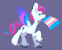 Size: 1724x1396 | Tagged: safe, artist:kreeeeeez, imported from derpibooru, zipp storm, pegasus, g5, mouth hold, pride, pride flag, side view, simple background, solo, spread wings, transgender pride flag, unshorn fetlocks, wings