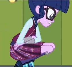 Size: 1305x1216 | Tagged: safe, imported from derpibooru, screencap, sci-twi, twilight sparkle, human, equestria girls, friendship games, canterlot high, clothes, crystal prep academy uniform, floor, glasses, gritted teeth, hair bun, hallway, kneeling, lockers, magic capture device, necktie, school, school uniform, schoolgirl, solo, teeth