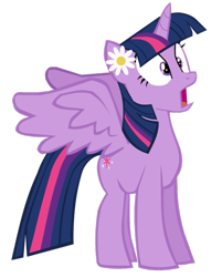 Size: 643x800 | Tagged: safe, artist:benpictures1, imported from ponybooru, twilight sparkle, alicorn, pony, power ponies (episode), cute, female, flower on ear, inkscape, mare, open mouth, scared, simple background, transparent background, twiabetes, twilight sparkle (alicorn), vector