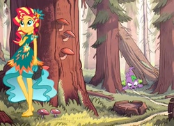 Size: 554x400 | Tagged: safe, imported from derpibooru, spike, spike the regular dog, sunset shimmer, dog, human, equestria girls, legend of everfree, barefoot, crystal ball, feet, female, forest, forest background, legend of everfeet, male, nature, smelling, sniffing, tracks