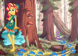 Size: 554x400 | Tagged: safe, edit, imported from derpibooru, spike, spike the regular dog, sunset shimmer, dog, human, equestria girls, barefoot, clothes, dress, feet, female, fetish, footprint, forest, forest background, grass, high heels, male, shoes, smelling, sniffing