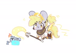 Size: 2048x1462 | Tagged: safe, artist:bubbletea, imported from derpibooru, derpy hooves, pegasus, pony, chibi, cute, derpabetes, female, hoof hold, mare, mercy, overwatch, reinhardt, simple background, solo focus, staff, white background