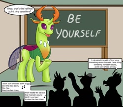 Size: 1263x1098 | Tagged: safe, artist:termyotter, imported from derpibooru, gallus, ocellus, smolder, thorax, changedling, changeling, atg 2023, king thorax, mystery science theater 3000, newbie artist training grounds